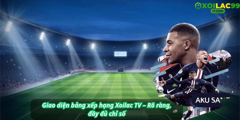 Giao diện bảng xếp hạng Xoilac TV – Rõ ràng, đầy đủ chỉ số