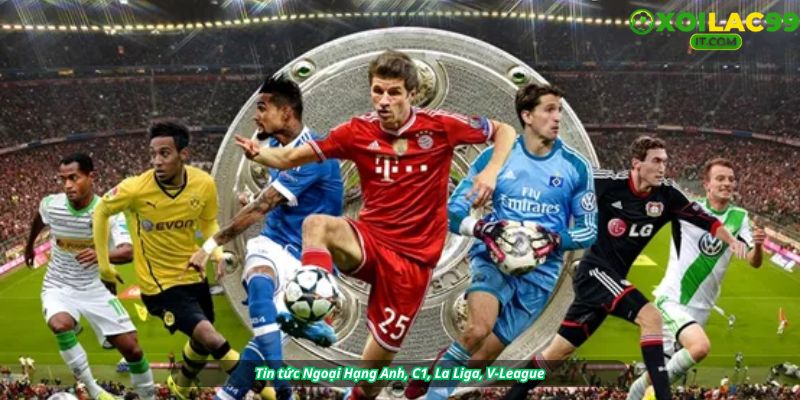 Collage các giải đấu: logo Premier League, Champions League